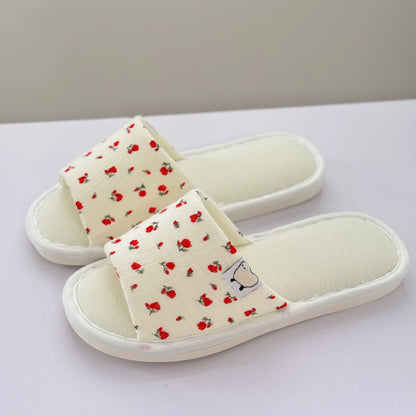 Floral Canvas Open-Toe Home Slippers - Red - US8.5-9 - image 0