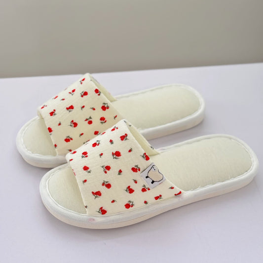 Floral Canvas Open-Toe Home Slippers - Red - US8.5-9 - image 0