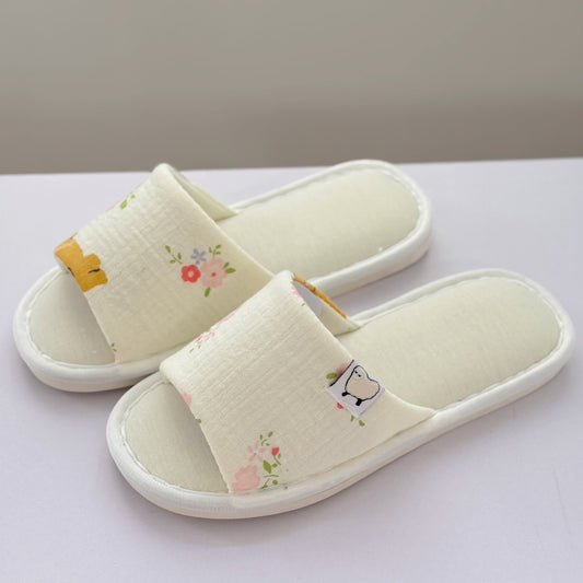 Elegant Floral Canvas Open-Toe Home Slippers - A - US8.5-9 - image 0