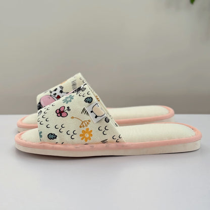 Cute Animal Print Canvas Open-Toe Home Slippers - image 3