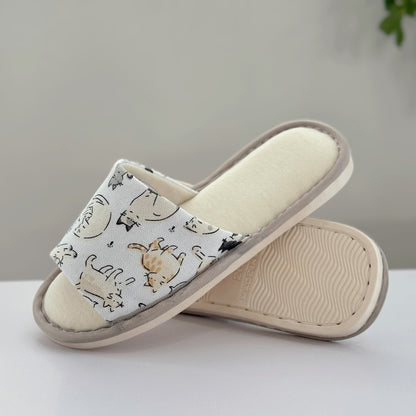 Cute Animal Print Canvas Open-Toe Home Slippers - image 7