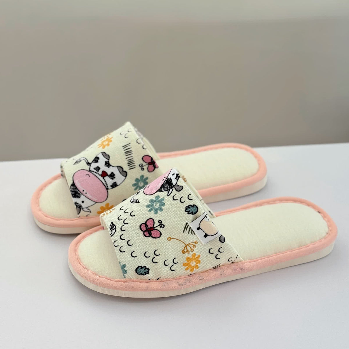 Cute Animal Print Canvas Open-Toe Home Slippers - image 2