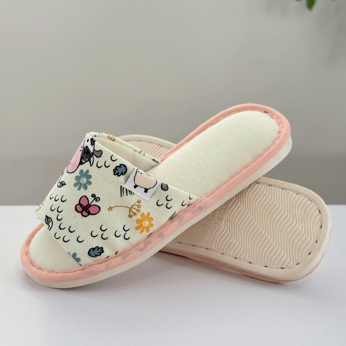 Cute Animal Print Canvas Open-Toe Home Slippers - image 4