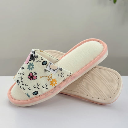 Cute Animal Print Canvas Open-Toe Home Slippers - image 4