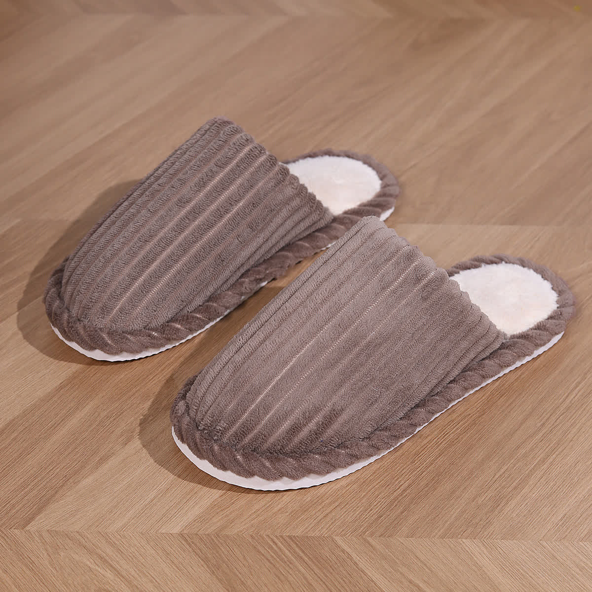 Solid Color Closed-Toe Home Thick Sole Warm Slippers - Coffee - US10-11 - image 7