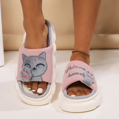 Cute Cartoon Kitten Home Slippers - Pink - US10-11 - image 2
