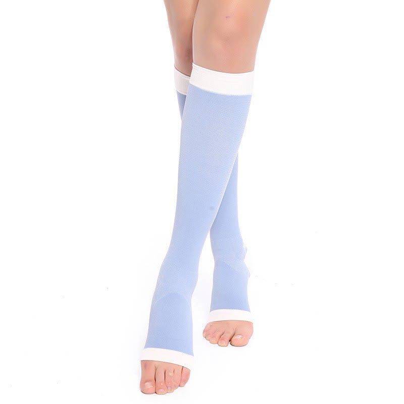 Simple Solid Color Open Toe Compression Socks(2 Pairs) - Blue - 2XL - image 0