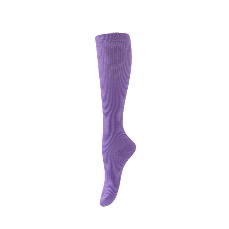 Candy Color Vertical Stripe Athletic Compression Socks(7 Pairs) - Purple - L/XL - image 12