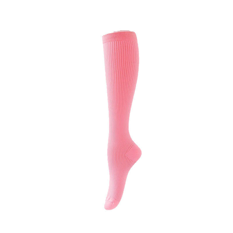 Candy Color Vertical Stripe Athletic Compression Socks(7 Pairs) - Light Pink - L/XL - image 6