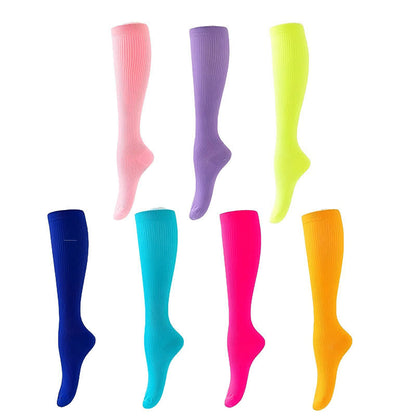 Candy Color Vertical Stripe Athletic Compression Socks(7 Pairs) - Multicolor - L/XL - image 1