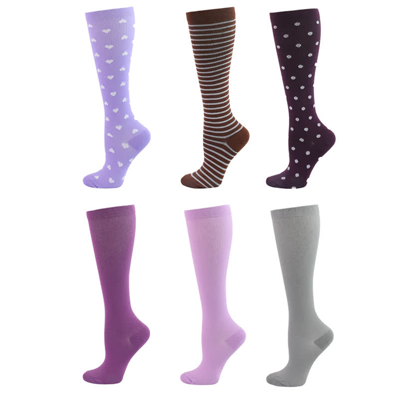 Polka Dot Heart Print Compression Socks(6 Pairs) - Multicolor - L/XL - image 0