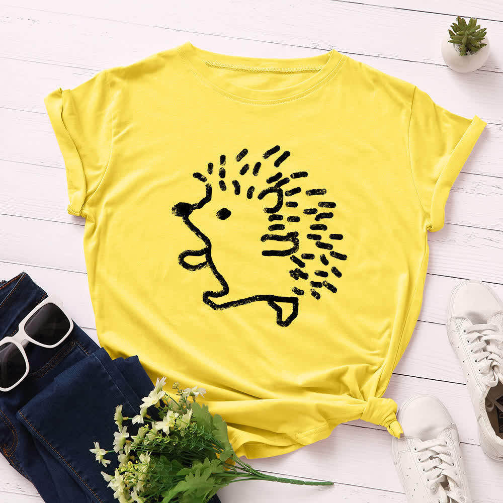 Plus Size Hedgehog Print Round Neck Short Sleeve T-Shirt - Yellow - 5XL - image 2