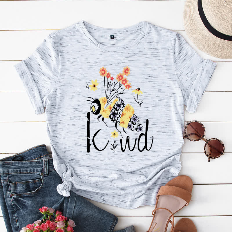 Plus Size Creative Bee Floral Print Short Sleeve T-Shirt - White&Grey - 5XL - image 5