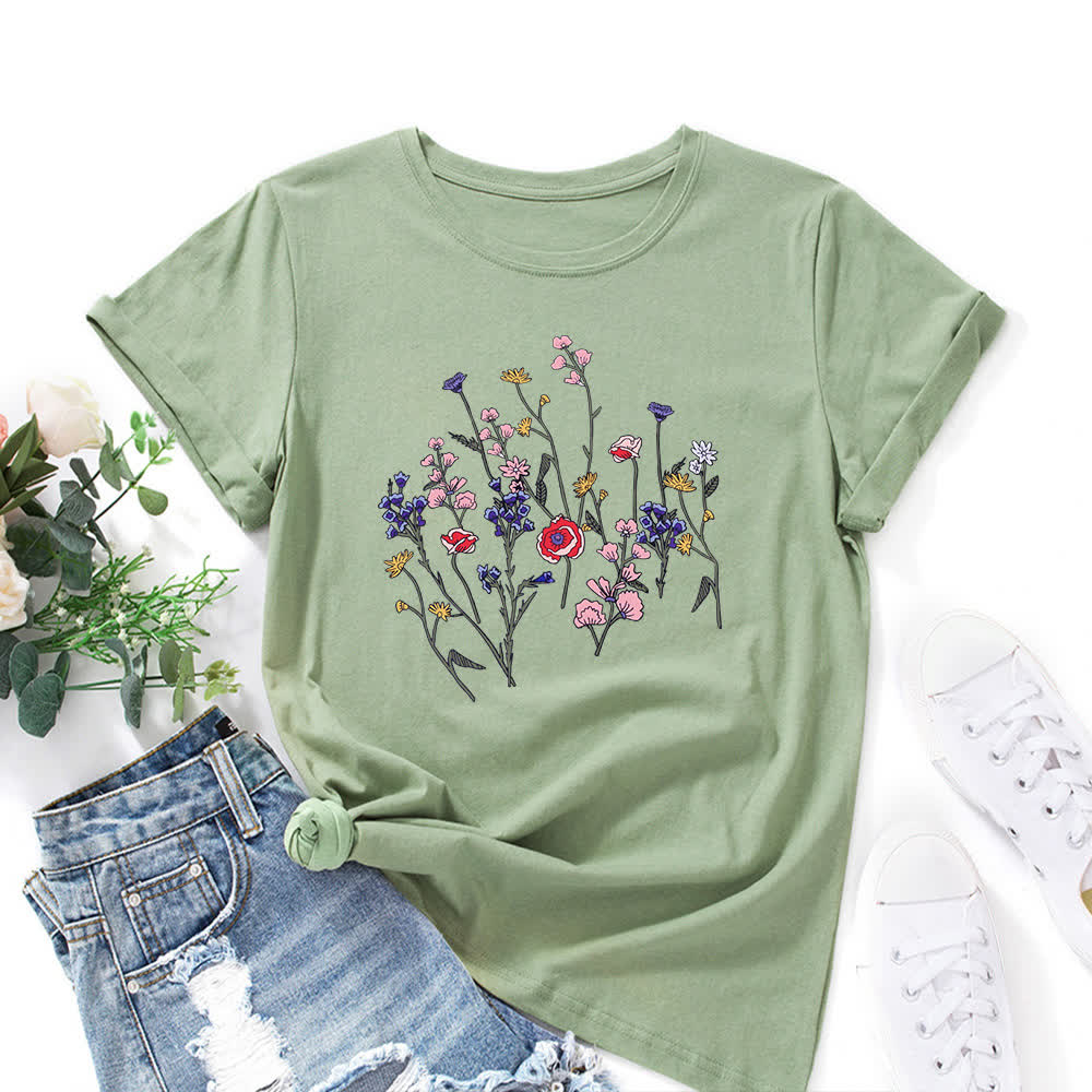 Plus Size Floral Print Short Sleeve T-Shirt - Olive Green - 5XL - image 7