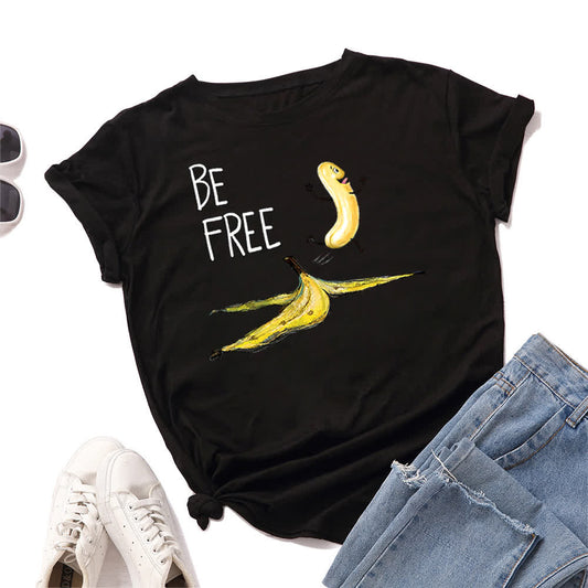 Plus Size Creative Banana Print Short Sleeve T-Shirt - Black - 5XL - image 0