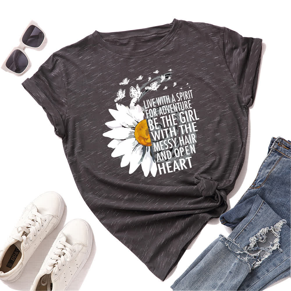 Plus Size Floral Letter Print Short Sleeve T-Shirt - Grey - 5XL - image 4