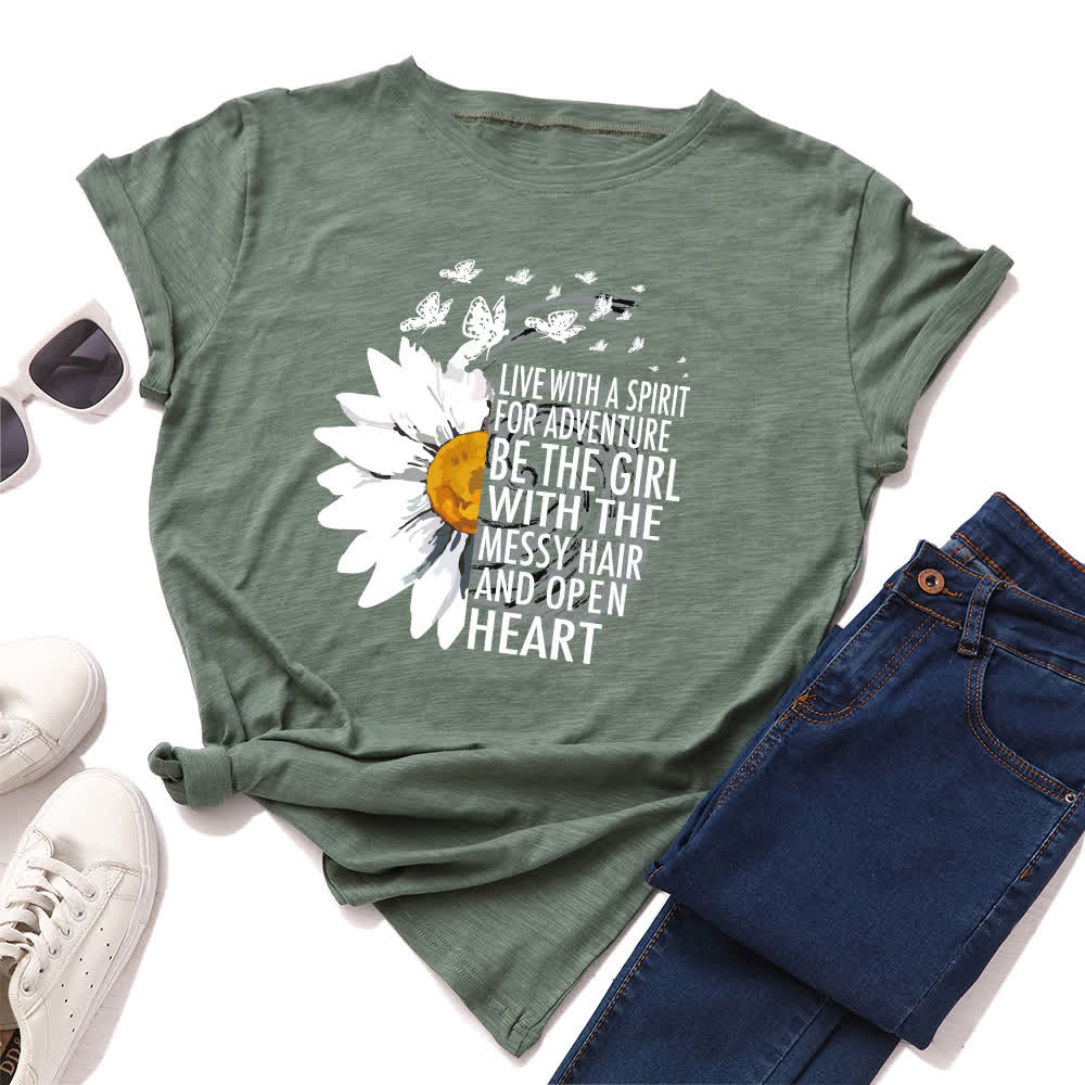 Plus Size Floral Letter Print Short Sleeve T-Shirt - Army Green - 5XL - image 6