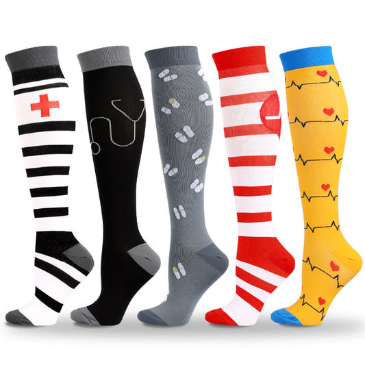 Medical Pattern Print Compression Socks(5 Pairs) - Multicolor - L/XL - image 0