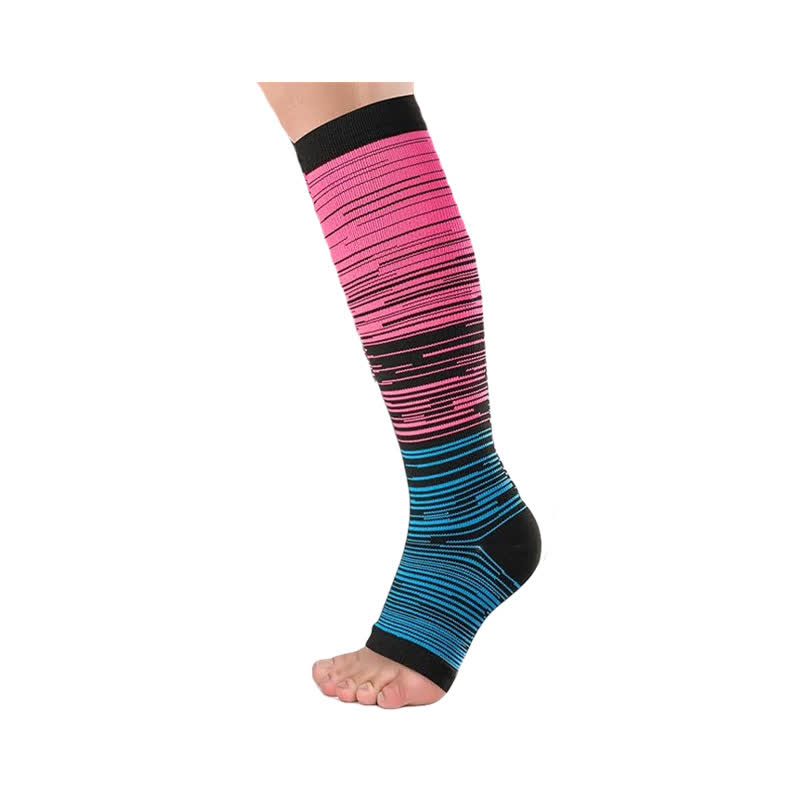 Black Striped Open Toe Compression Socks(3 Pairs) - Blue - 2XL - image 1