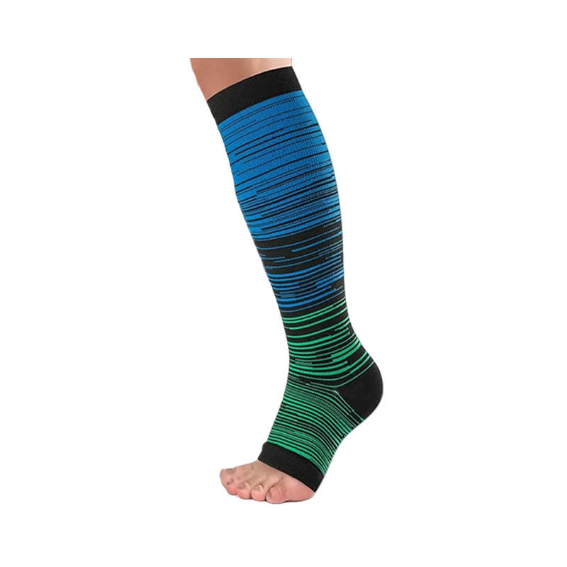 Black Striped Open Toe Compression Socks(3 Pairs) - Green - 2XL - image 2