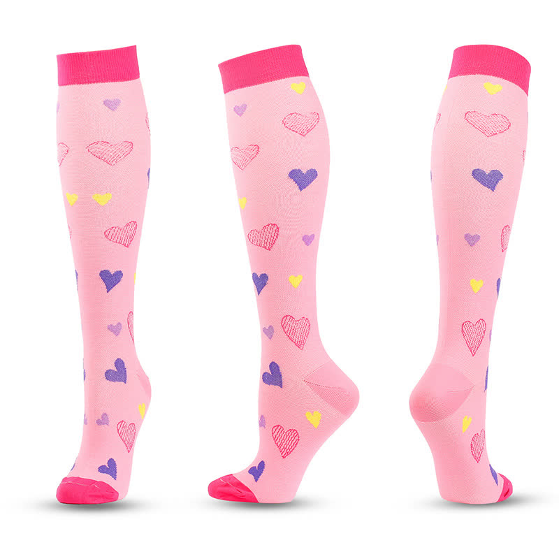 Heart and Moon Print Compression Socks(4 Pairs) - A - L/XL - image 1