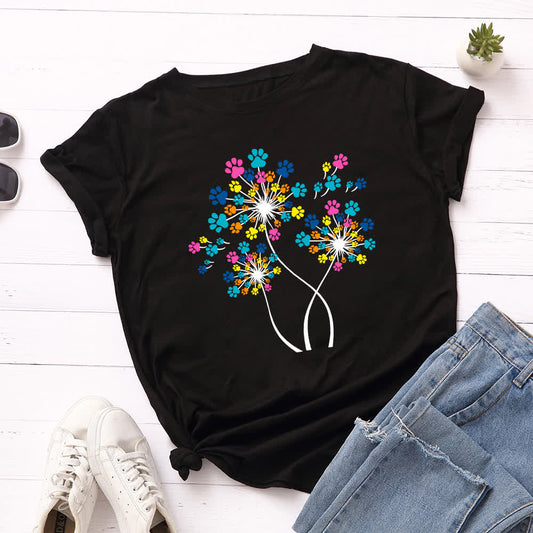 Plus Size Creative Dandelion Short Sleeve T-Shirt - Black - 5XL - image 0