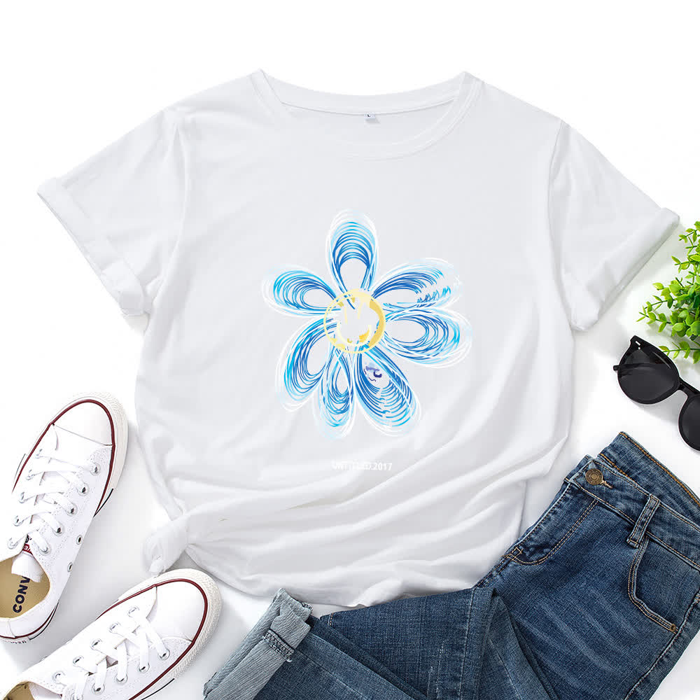 Plus Size Creative Floral Short Sleeve T-Shirt - White - 5XL - image 1