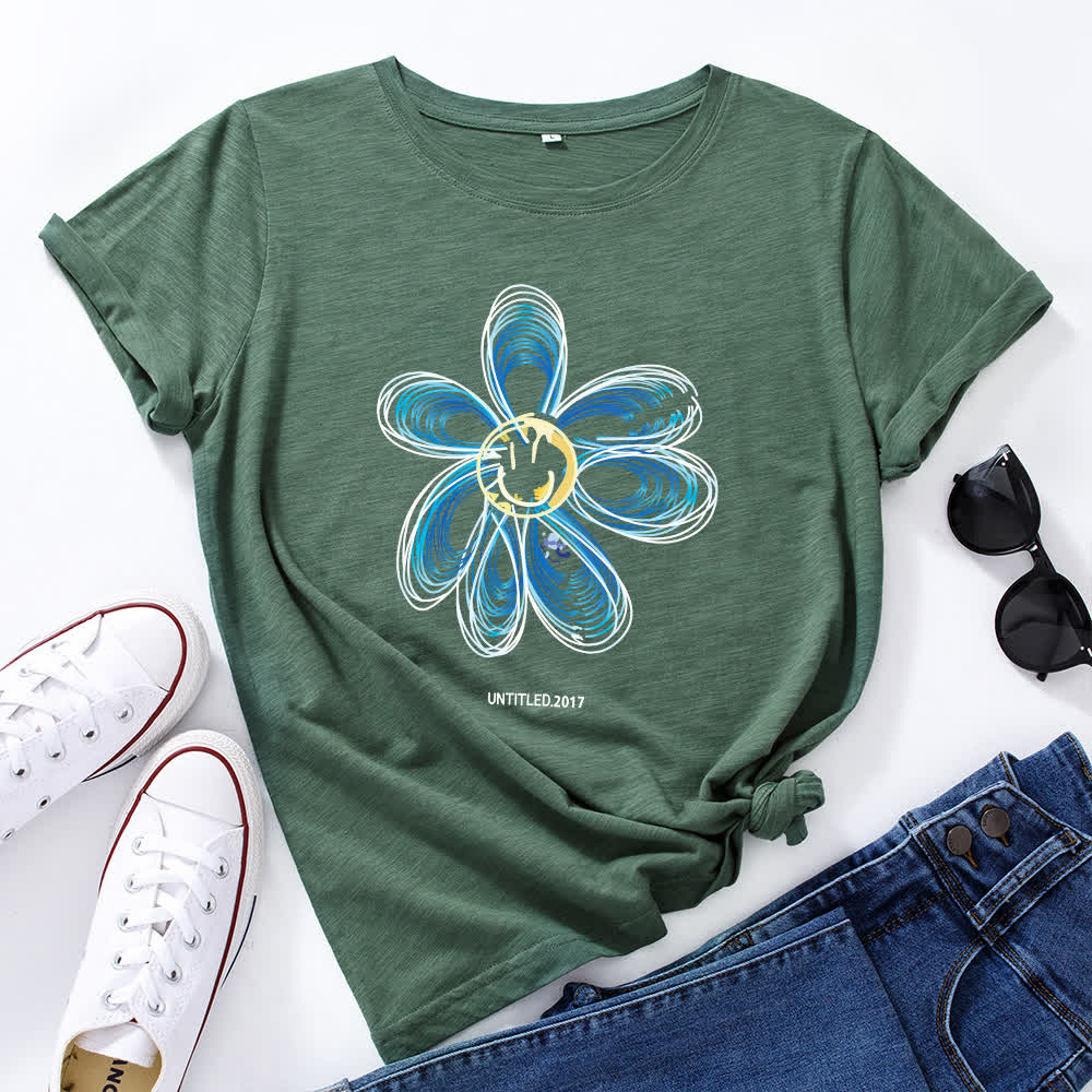 Plus Size Creative Floral Short Sleeve T-Shirt - Army Green - 5XL - image 4