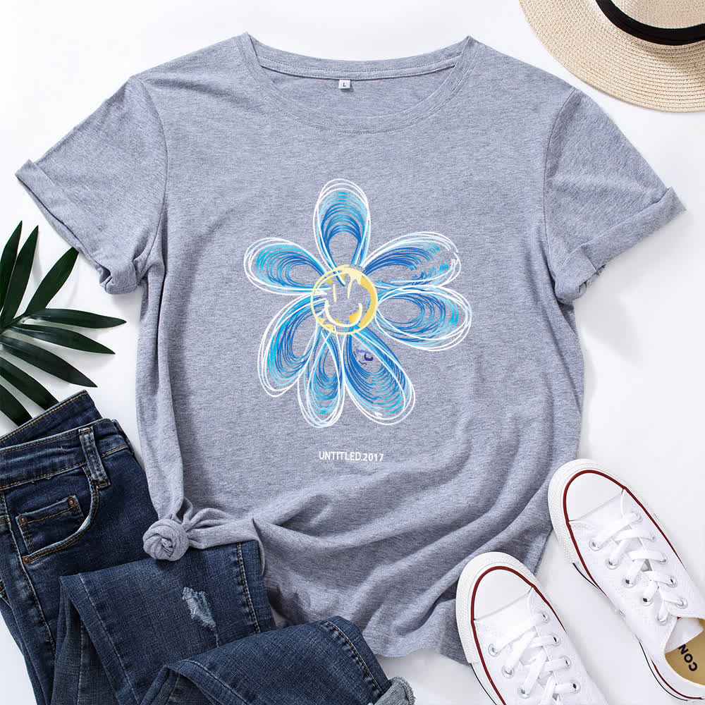 Plus Size Creative Floral Short Sleeve T-Shirt - Light Gray - 5XL - image 8