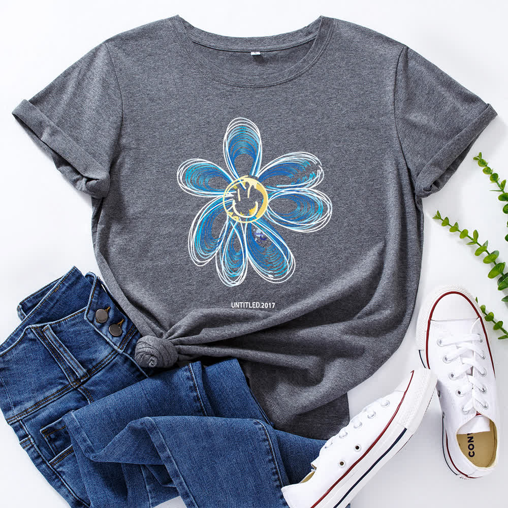 Plus Size Creative Floral Short Sleeve T-Shirt - Dark Grey - 5XL - image 5