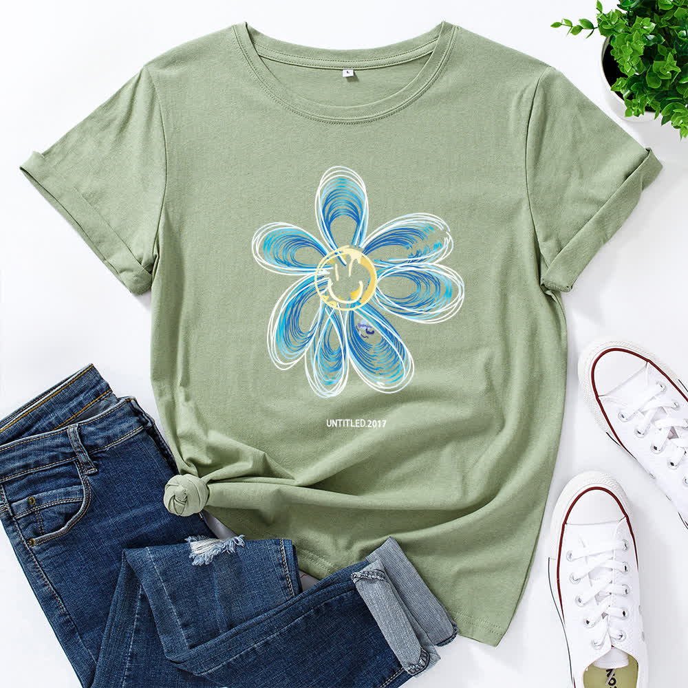 Plus Size Creative Floral Short Sleeve T-Shirt - Olive Green - 5XL - image 9