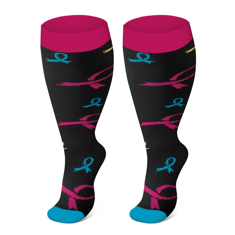 Plus Size Cute Print Compression Socks(3 Pairs) - Black - 4XL - image 2