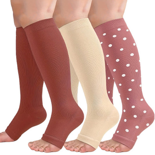 Polka Dot High Elastic Open Toe Compression Socks(3 Pairs) - Multicolor - 2XL - image 0