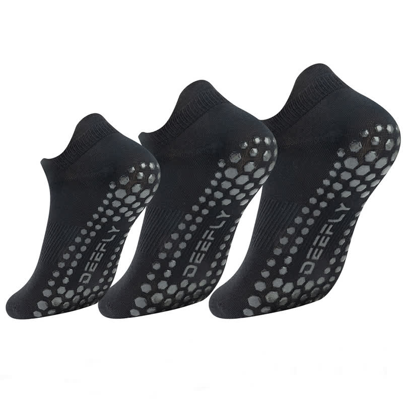 Solid Color Non-slip Breathable Grip Socks(3 Pairs) - Black - XL - image 0