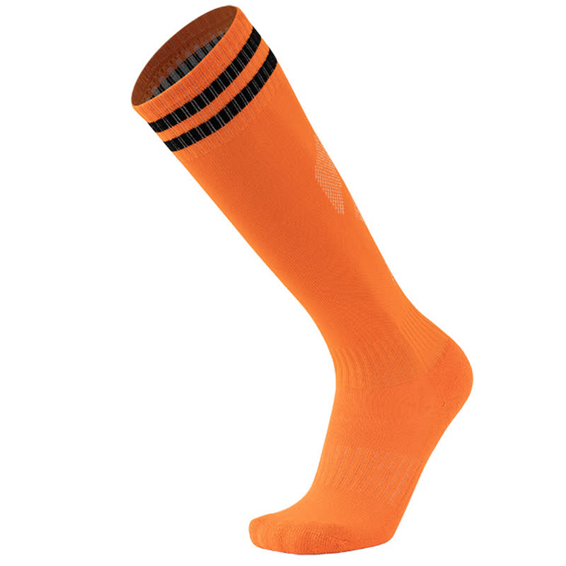 Solid Color Striped Knee-high Breathable Soccer Socks(5 Pairs) - Orange - EU38-45(US5-11) - image 8