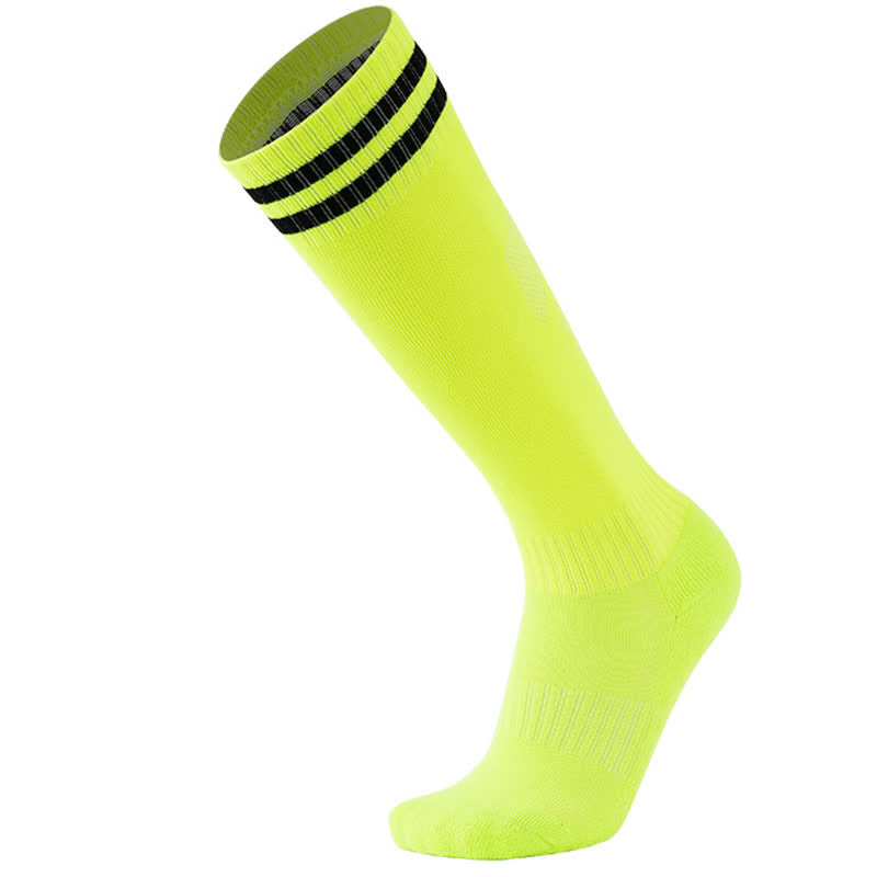 Solid Color Striped Knee-high Breathable Soccer Socks(5 Pairs) - Fluorescent Green - EU38-45(US5-11) - image 6