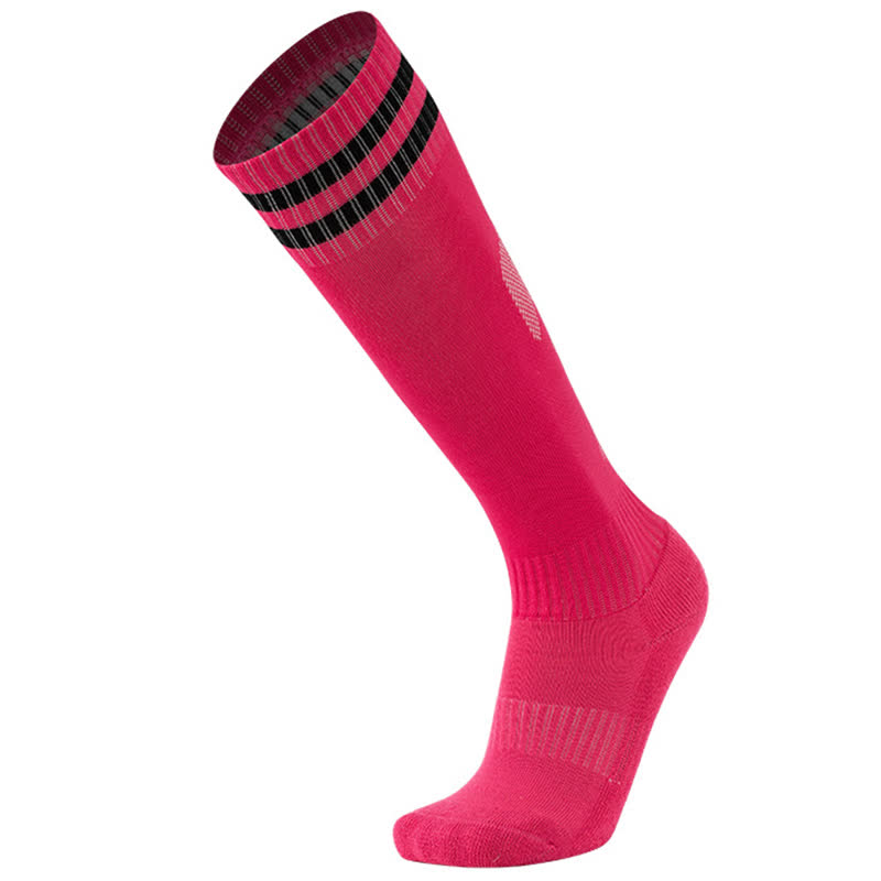 Solid Color Striped Knee-high Breathable Soccer Socks(5 Pairs) - Pink - EU38-45(US5-11) - image 7