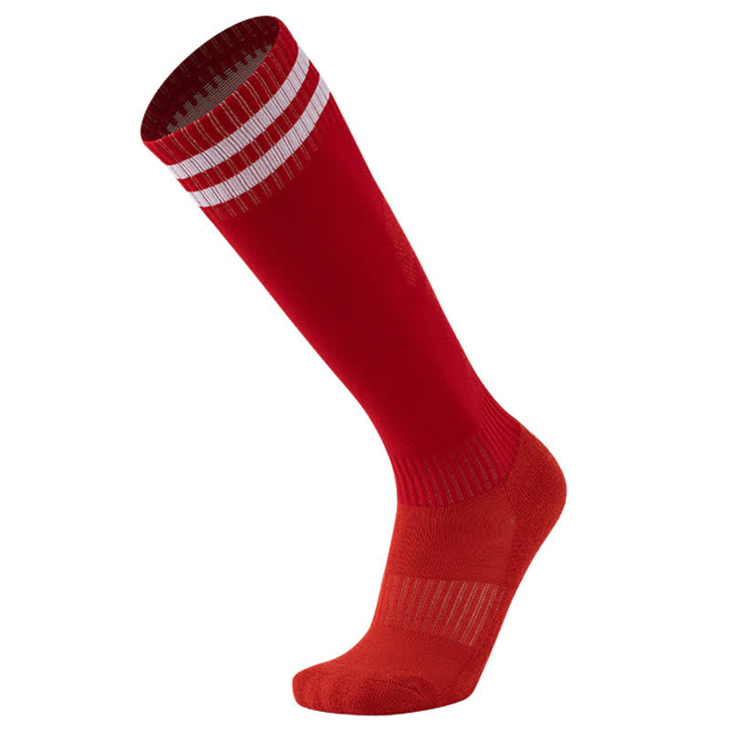 Solid Color Striped Knee-high Breathable Soccer Socks(5 Pairs) - Red - EU38-45(US5-11) - image 9