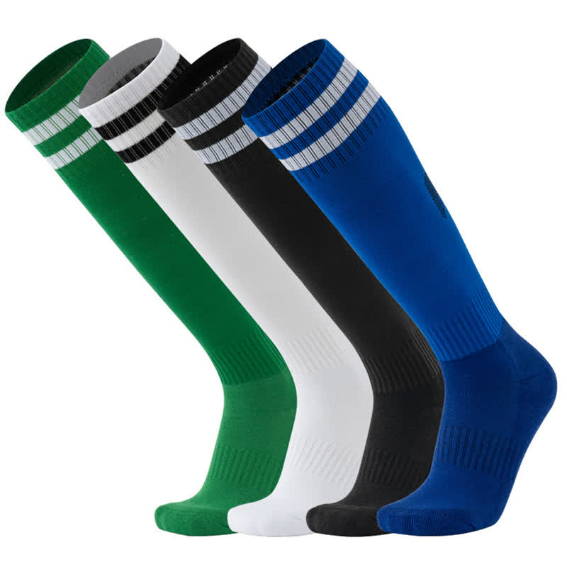 Solid Color Striped Knee-high Breathable Soccer Socks(5 Pairs) - image 1