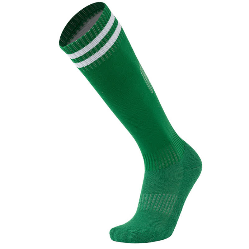 Solid Color Striped Knee-high Breathable Soccer Socks(5 Pairs) - Green - EU38-45(US5-11) - image 5