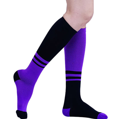 Striped Color Block Compression Socks(4 Pairs) - Blue - L/XL - image 5