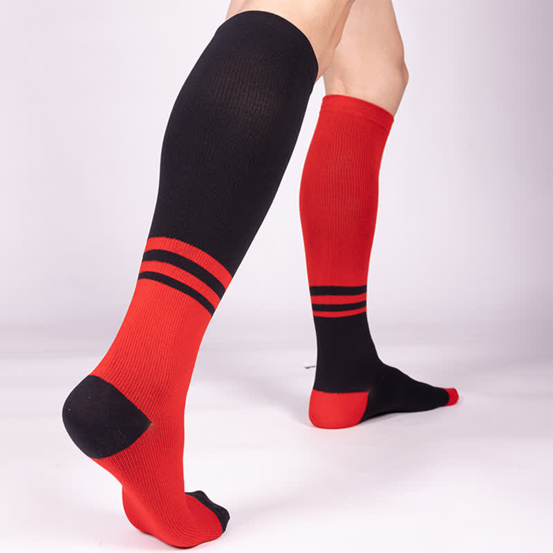 Striped Color Block Compression Socks(4 Pairs) - Red - L/XL - image 2