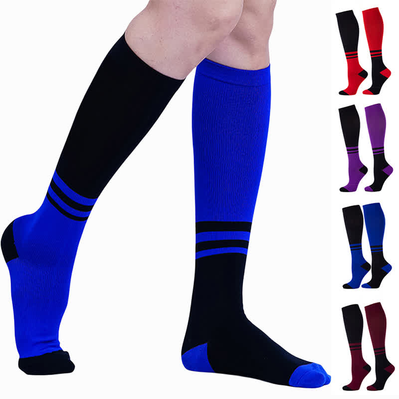 Striped Color Block Compression Socks(4 Pairs) - Multicolor - L/XL - image 0