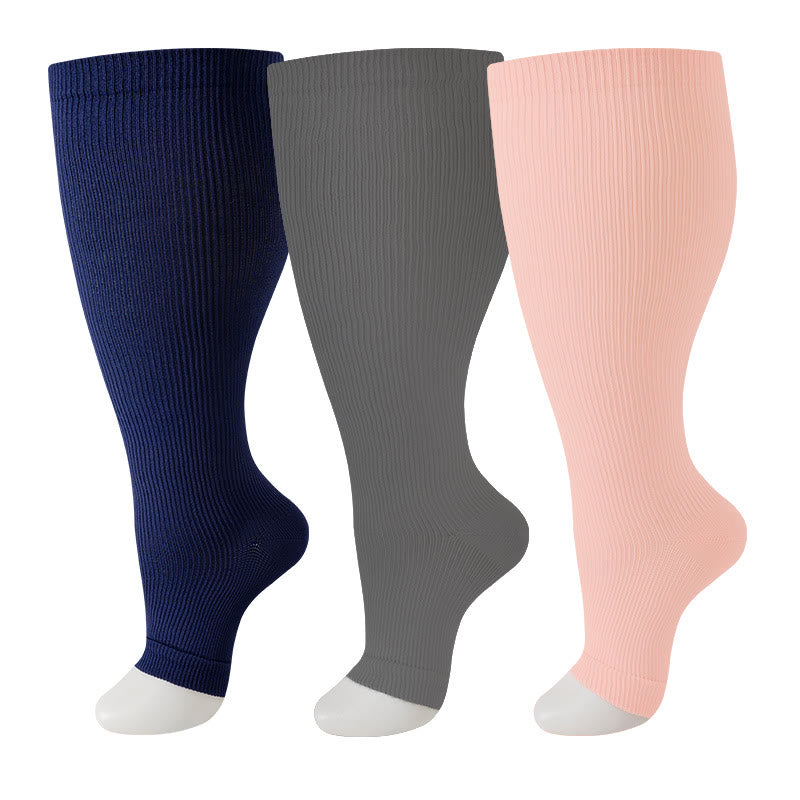 Plus Size Navy Blue Pink Open Toe Compression Socks(3 Pairs) - image 1