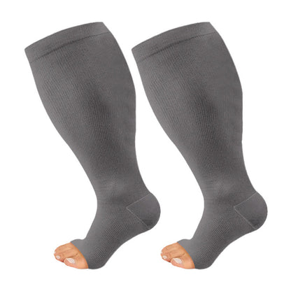 Plus Size Navy Blue Pink Open Toe Compression Socks(3 Pairs) - Grey - 4XL - image 6