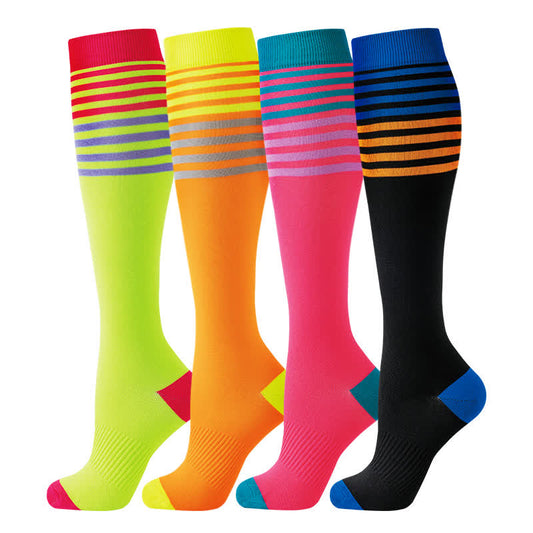 Colorful Stripe Outdoor Running Compression Socks(4 Pairs) - Multicolor - L/XL - image 0