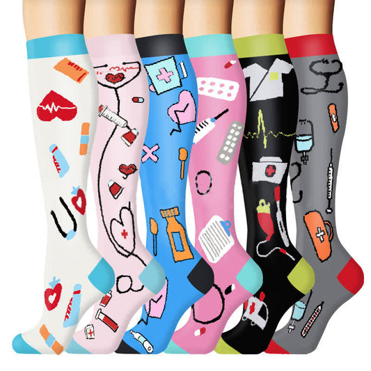 Medical Print Outdoor Running Compression Socks(6 Pairs) - image 0