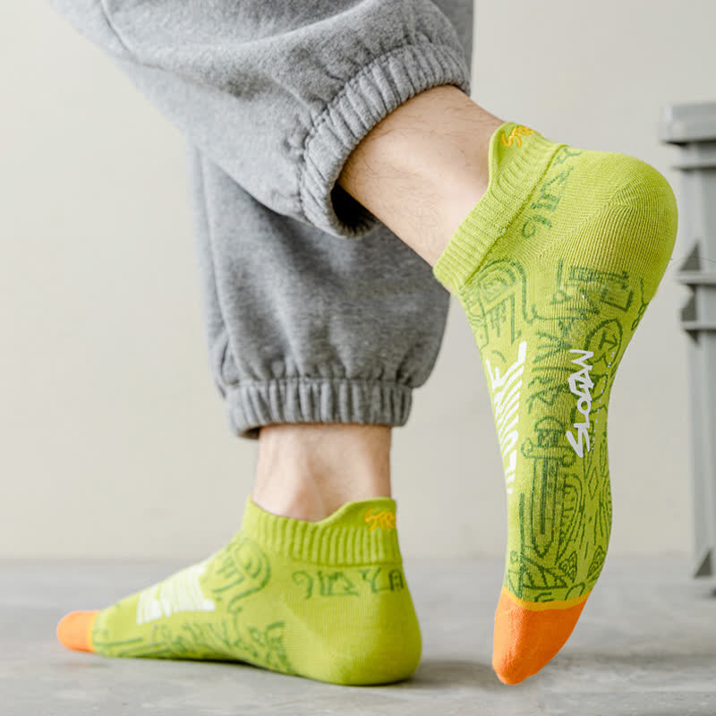 Artistic Pattern Cotton Breathable Socks(5 Pairs) - Green - EU39-44(US6-10) - image 7