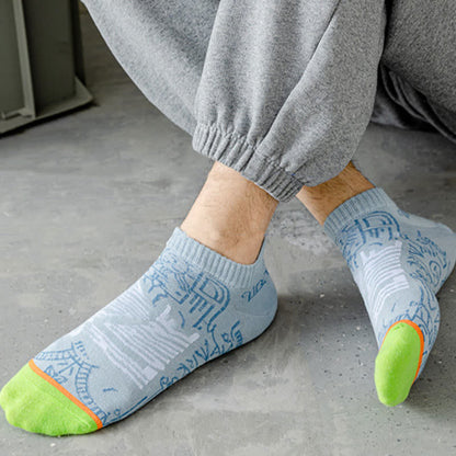 Artistic Pattern Cotton Breathable Socks(5 Pairs) - Blue - EU39-44(US6-10) - image 5