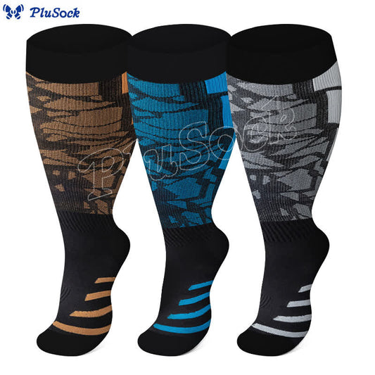 Plus Size Graphic Fitness Compression Socks(3 Pairs) - image 0